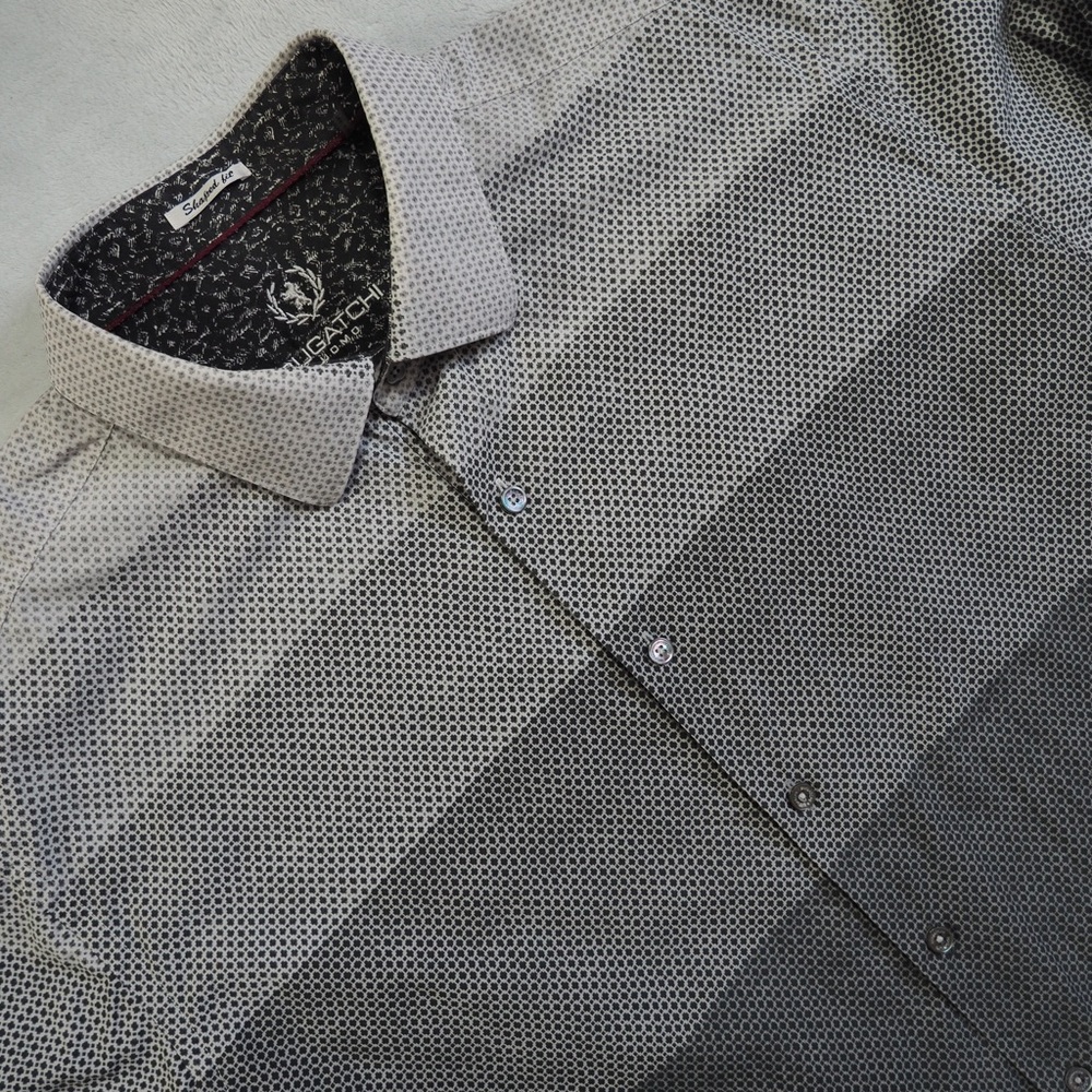 Bugatchi Sz XXL Gray Patterned Casual Button Down Shirt 100% Cotton